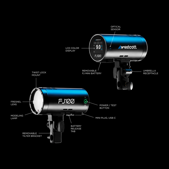 Westcott FJ100 Touchscreen Off-Camera Strobe with FJ Mini AC/DC Battery (100Ws)