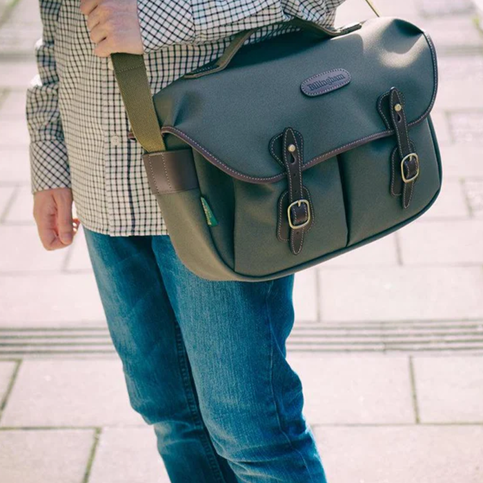 Billingham Hadley Pro 8.5L Shoulder Bag - Khaki FibreNyte / Chocolate Leather (Olive Lining)