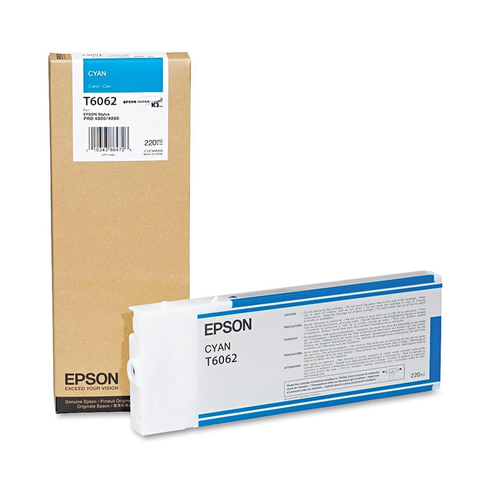 Epson T606200 UltraChrome K3 Cyan Ink Cartridge for Stylus Pro 4880 Printer - 220mL