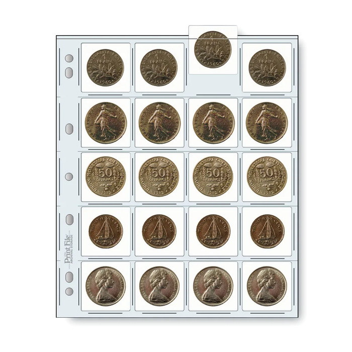 Print File 2×2-20HB Heavyweight Archival Slide Pages for 35mm Mounted Transparencies or Coin Collector Storage (Holds 20 Individual Frames) - 25 Pack