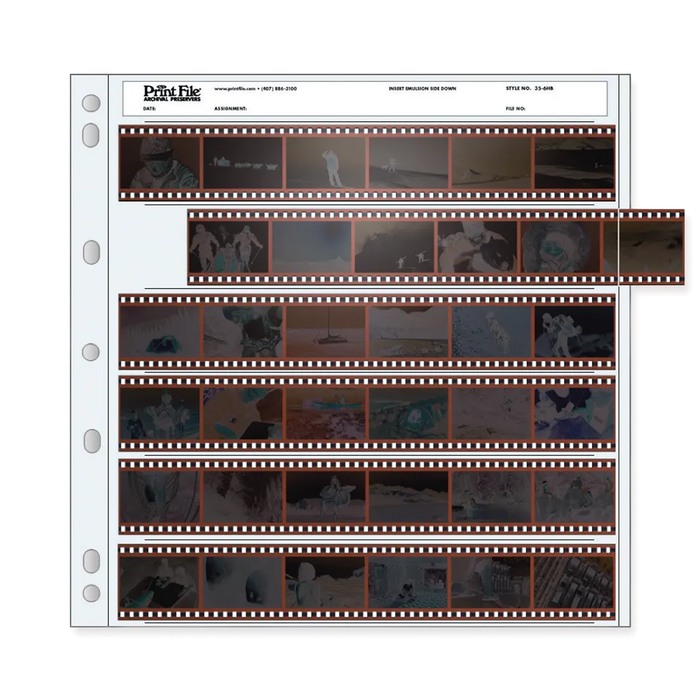 Print File 35-6HB Archival Negative Pages for 35mm Film (Holds 6 Strips) - 25 Pack