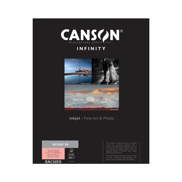 Canson Infinity ARCHES 88 Matte Inkjet Paper, 310 gsm, 17 x 22" - 25 Sheets