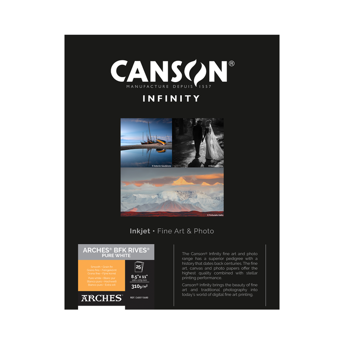 Canson Infinity ARCHES BFK Rives Pure White Matte Inkjet Paper, 310 gsm, 8.5 x 11" - 25 Sheets