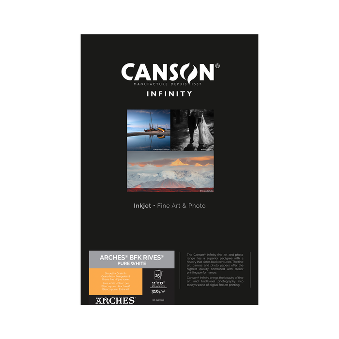 Canson Infinity ARCHES BFK Rives Pure White Matte Inkjet Paper, 310 gsm, 11 x 17" - 25 Sheets