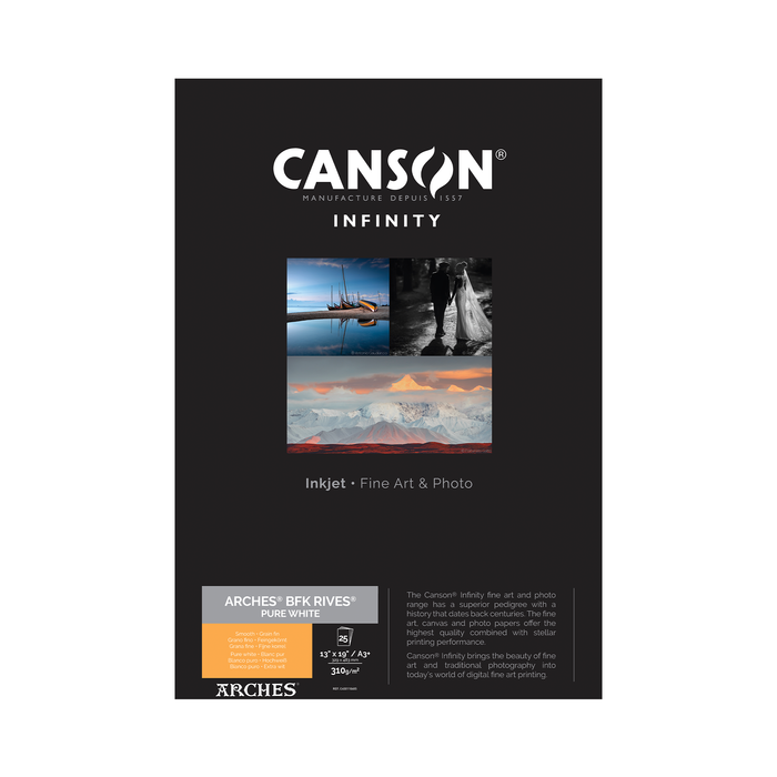Canson Infinity ARCHES BFK Rives Pure White Matte Inkjet Paper, 310 gsm, 13 x 19" - 25 Sheets