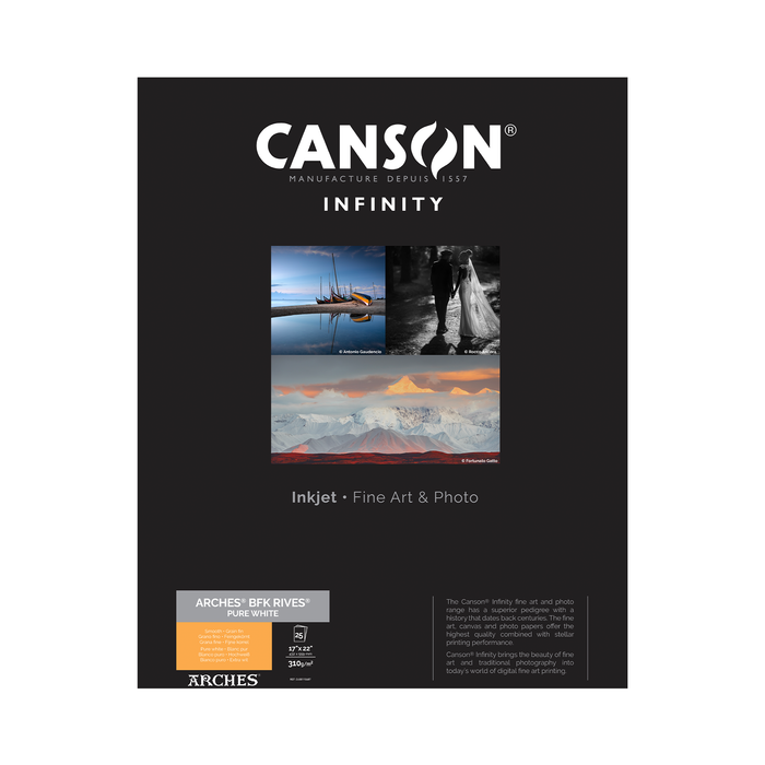 Canson Infinity ARCHES BFK Rives Pure White Matte Inkjet Paper, 310 gsm, 17 x 22" - 25 Sheets