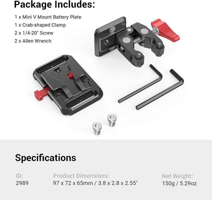 SmallRig Mini V-Mount Battery Plate with Crab-Shaped Clamp 2989