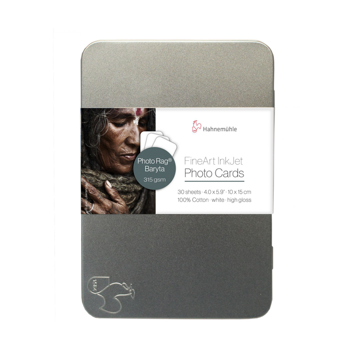 Hahnemühle Photo Rag Baryta Glossy FineArt Photo Cards in Tin Box, 315, 4" x 6" - 30 Cards