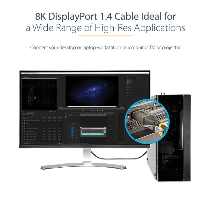 StarTech VESA 1.4 8K 60Hz HDR10 Ultra HD 4K 120Hz Male to Male Video DisplayPort Cable for Monitors/Displays - 10ft (3m)