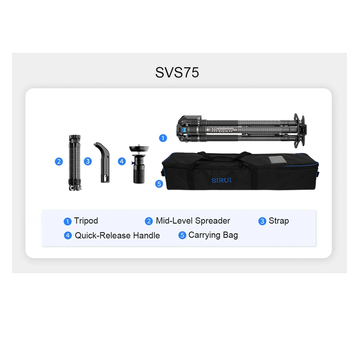 Sirui SVS75 Rapid System One-Step Height Adjustment Carbon Fiber Video Tripod with 75mm Half Bowl & Mid-Level Spreader