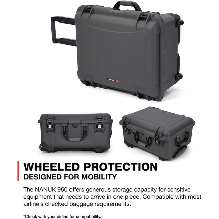 Nanuk 950 Wheeled Protective Case with Cubed Foam & Lid Foam - Graphite