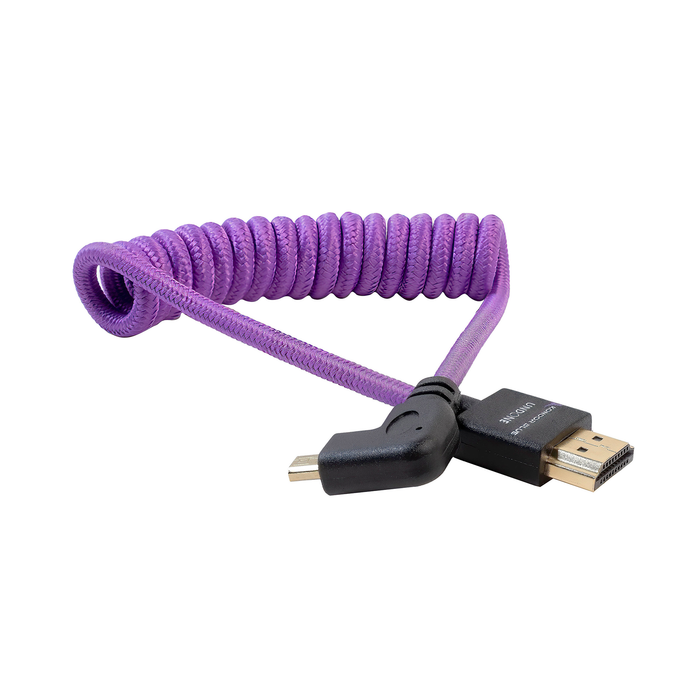 Kondor Blue Gerald Undone Braided Coiled High-Speed Right-Angle Micro-HDMI to HDMI Cable for Select Sony & Fuji Cameras, 12" to 24" - Limited Purple Edition