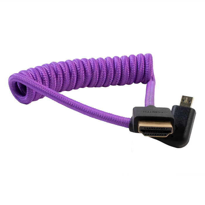 Kondor Blue Gerald Undone Braided Coiled High-Speed Right-Angle Micro-HDMI to HDMI Cable for Select Sony & Fuji Cameras, 12" to 24" - Limited Purple Edition