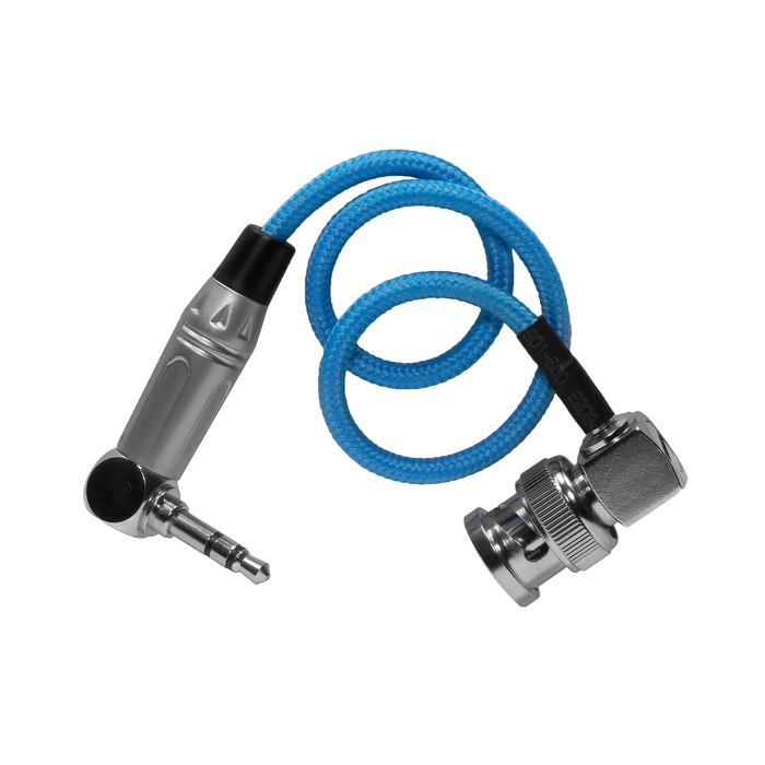 Kondor Blue BNC to 3.5mm Right Angle Time Code Cable for Broadcast Cameras, 10" - Kondor Blue