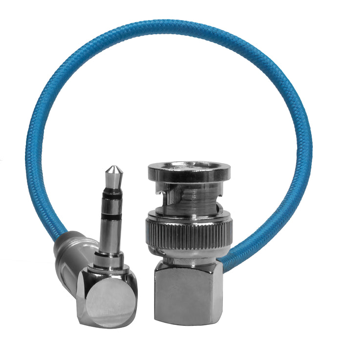 Kondor Blue BNC to 3.5mm Right Angle Time Code Cable for Broadcast Cameras, 10" - Kondor Blue
