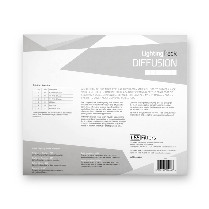 LEE Filters Diffusion Studio Lighting Filter Pack, 10"x 12" - 12 Sheets
