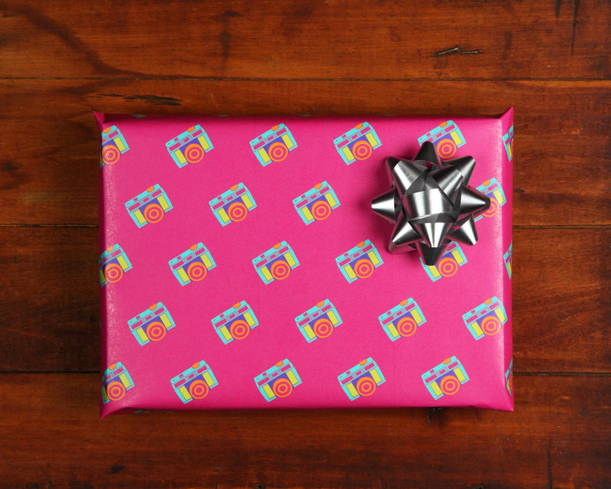 Neon Camera Gift Wrap, 10ft Roll - Pink