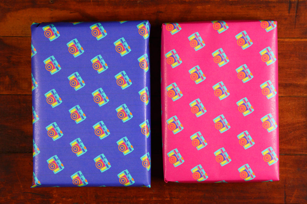 Neon Camera Gift Wrap, 10ft Roll - Pink