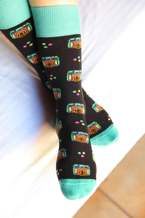 Neon Camera Socks - Black