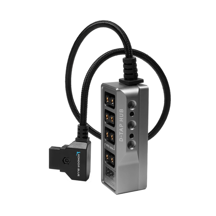 Kondor Blue Male D-Tap to 4-Port Female D-Tap Splitter Hub with 1/4"-20 Threads (12V), 16" - Space Gray