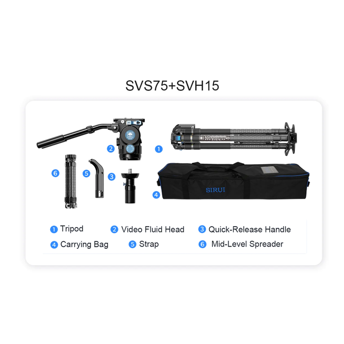 Sirui SVS75 Rapid-System One-Step Height Adjustment Carbon Fiber Tripod with SVH15 Video Fluid Head
