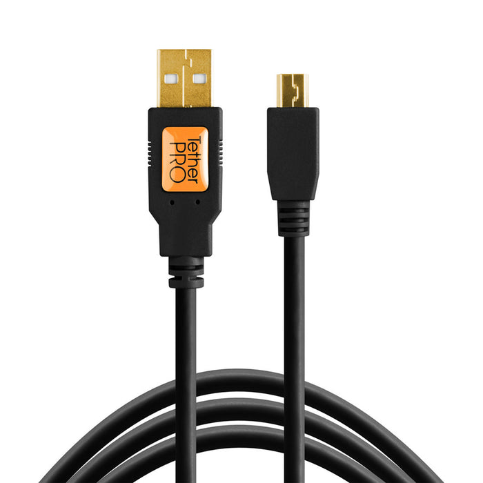 Tether Tools TetherPro USB 2.0 Type-A to Mini-B 5-Pin USB Cable, Non-Reflective Black, 15'