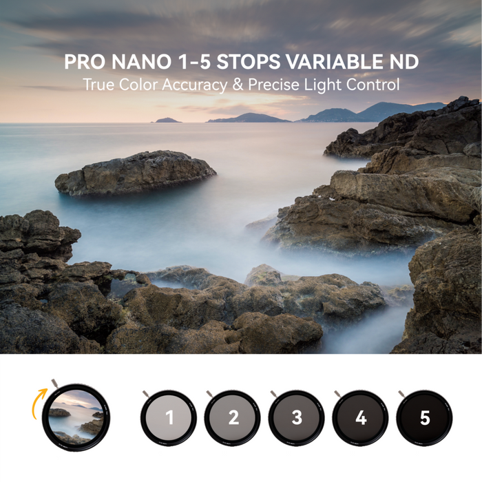 NiSi 77mm True Color ND-VARIO Pro Nano 1-5 Stops Variable Neutral Density Filter