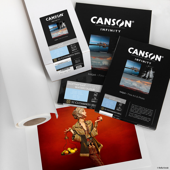 Canson Infinity Somerset Enhanced Watercolor White Rag Matte Inkjet Paper, 240 gsm, 8.5 x 11" - 25 Sheets