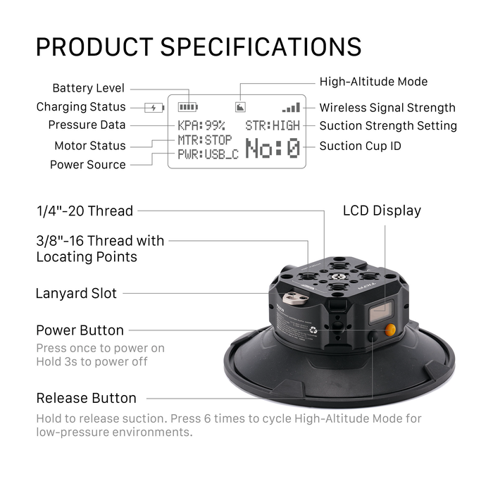Tilta Hydra Electronic Suction Cup 6"