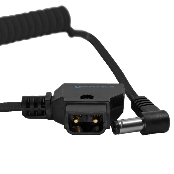 Kondor Blue D-Tap to DC Right Angle Coiled Cable for Canon C70/Atomos (5.5 x 2.5mm), 16 to 32" - Raven Black