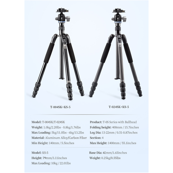 Sirui T-024SK Carbon Fiber Tripod with KS-5 Ball Head