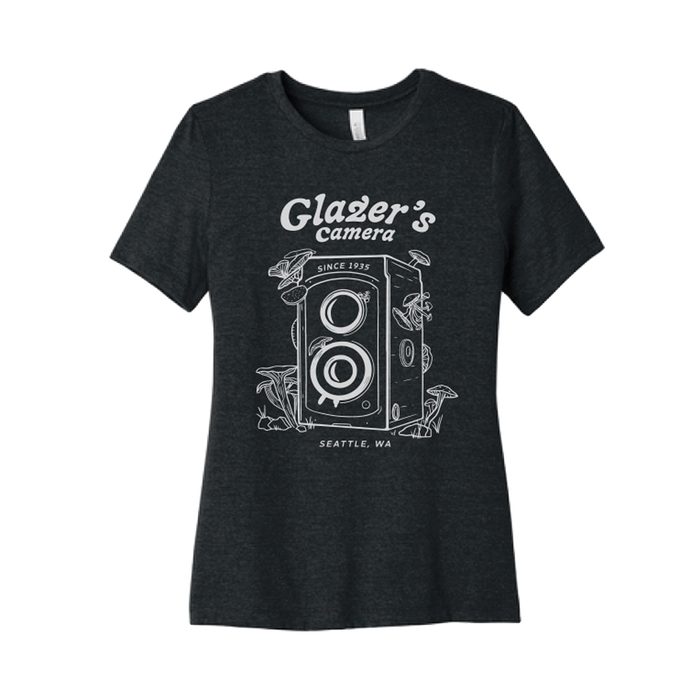 Glazer's Mushroom Camera T-Shirt Dark Gray Heather - Womens Small