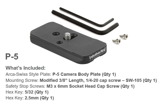 Wimberley P-5 Arca-Swiss Style Camera Body Plate