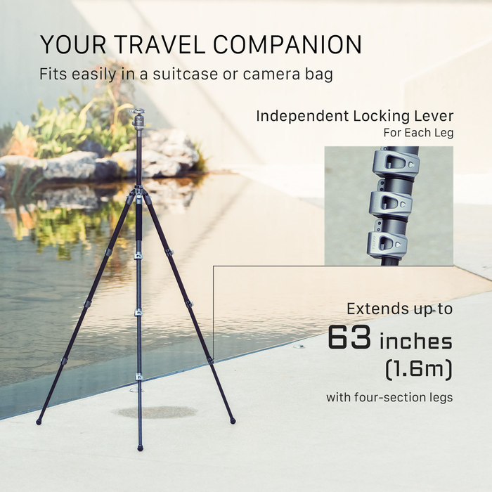 Tilta 3-Stage Carbon Fiber Tripod with BT05 Travel Ball Head (11lbs) - Space Gray