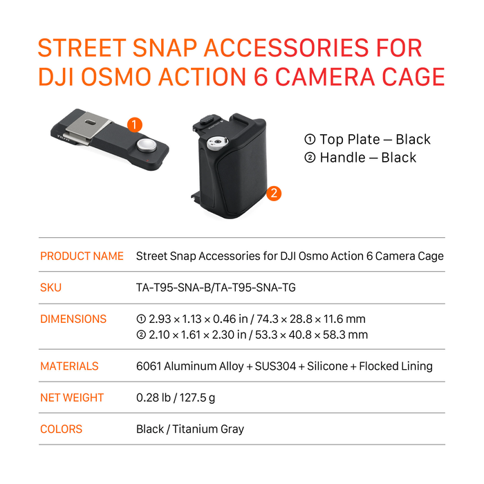 Tilta Street Snap Accessories for DJI Osmo Action 6 Camera Cage - Black