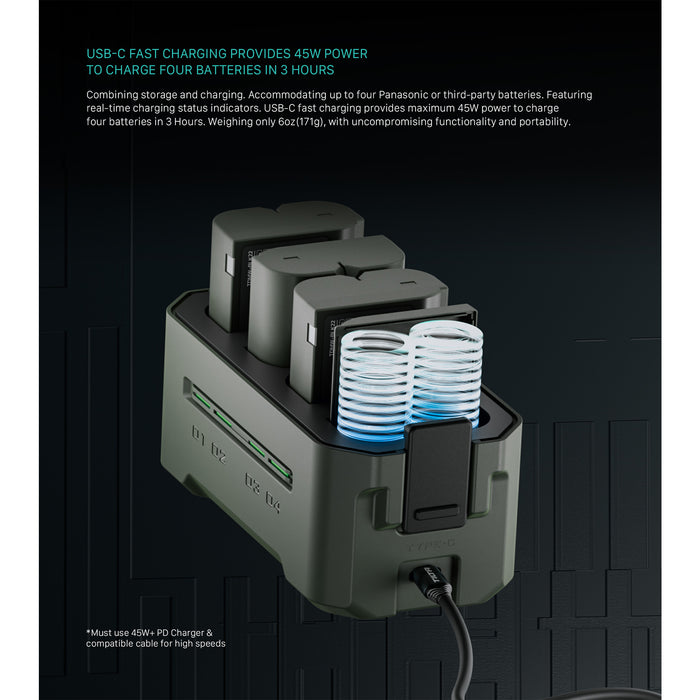Tilta Portable 4-Bay Charging Station for Lumix DMW-BLK22 Batteries – Green