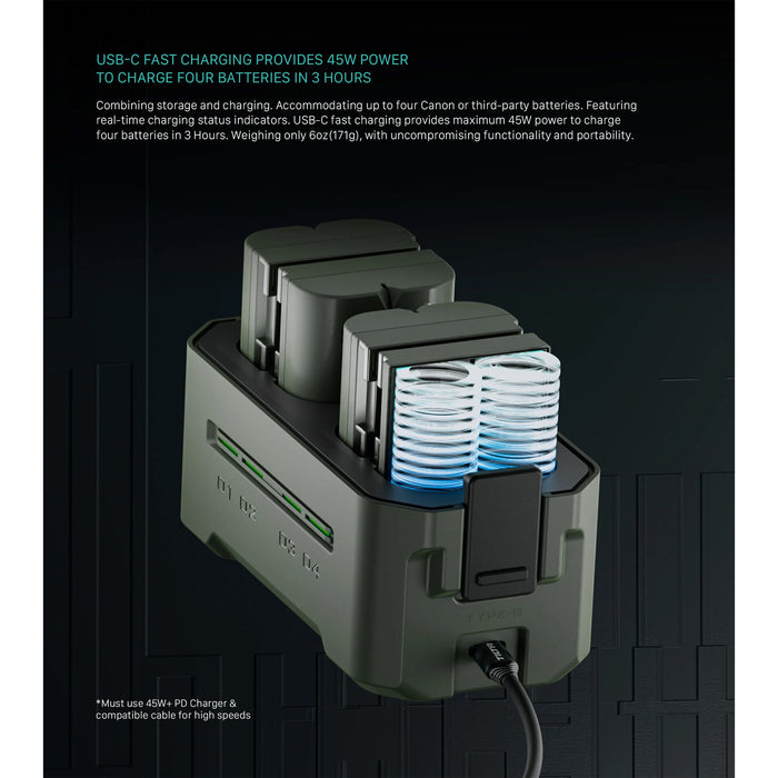 Tilta Portable 4-Bay Charging Station for Canon LP-E6 Batteries – Green