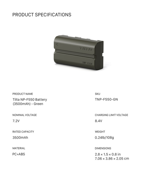 Tilta NP-F550 Battery (3500mAh) - Green