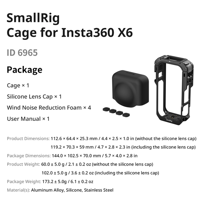 SmallRig Multifunctional Protective Cage with Silicone Cover for Insta360 X6 6965
