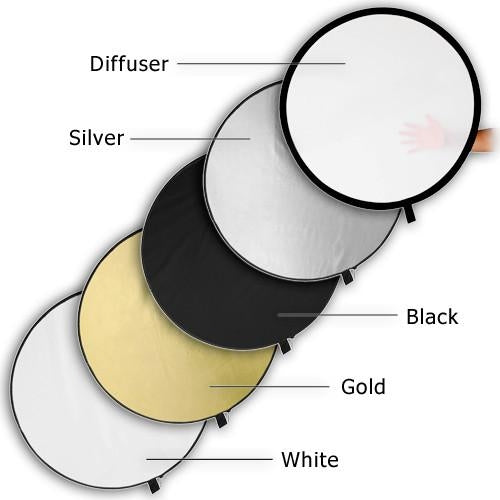 Fotodiox 5-in-1 Reflector Pro, Premium Grade Collapsible Disc - Soft Silver / Gold / Black / White / Diffuser, 22"