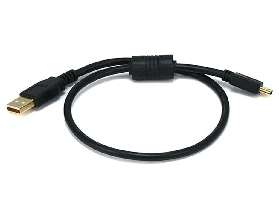 Monoprice USB-A to Mini-B 2.0 Cable - 5-Pin, 28/24AWG, Gold Plated, Black, 1.5ft