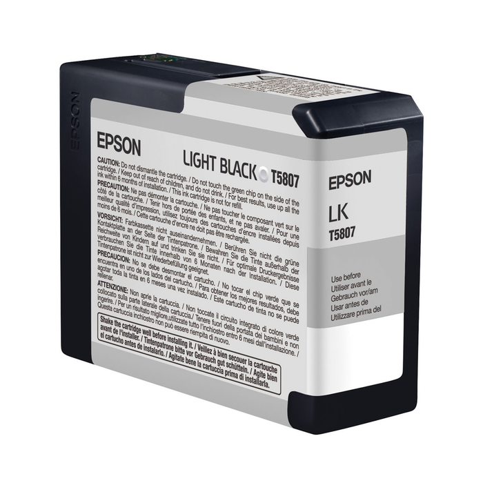 Epson T5807 UltraChrome K3 Light Black Ink Cartridge for Stylus Pro 3800 and 3880 Printers - 80mL