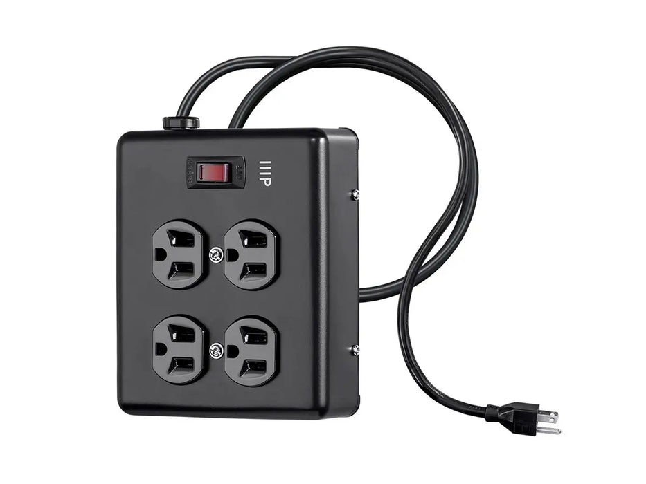 Monoprice Heavy Duty 4 Outlet Metal Surge Protector Power Box, 180 Joules with 6ft Cord - Black