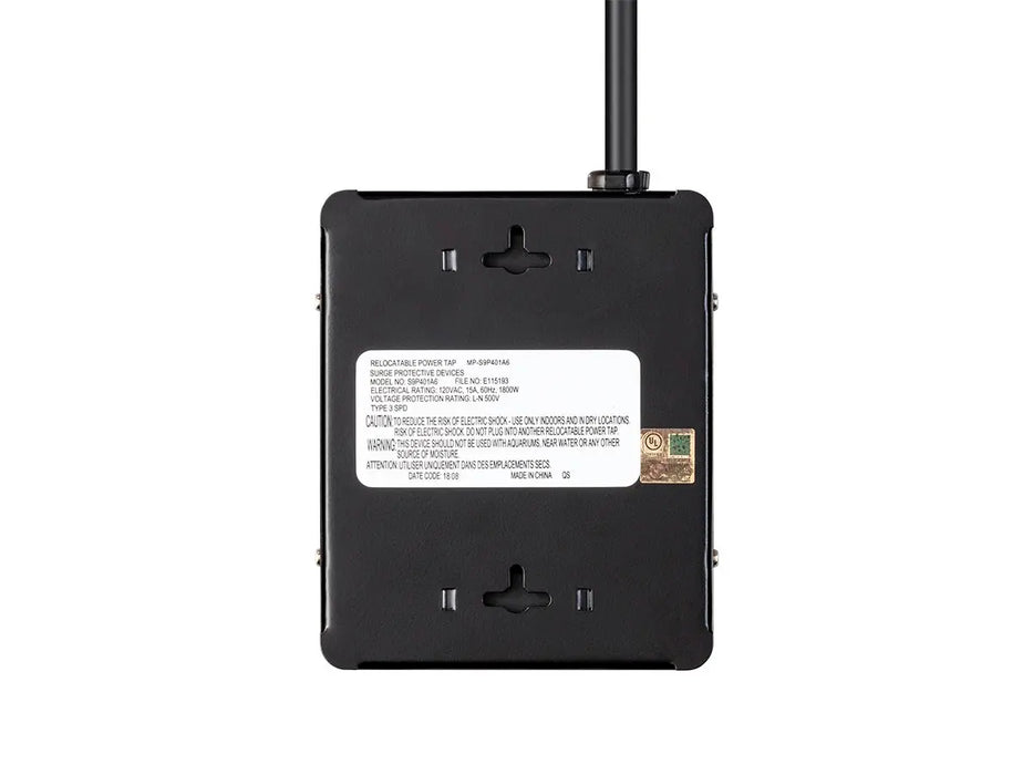 Monoprice Heavy Duty 4 Outlet Metal Surge Protector Power Box, 180 Joules with 6ft Cord - Black
