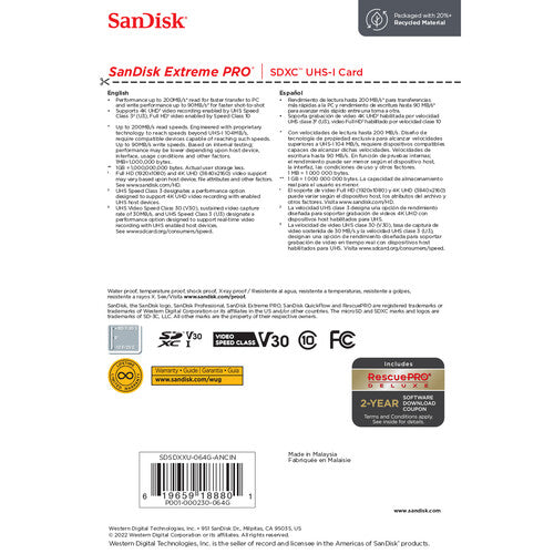 SanDisk 64GB Extreme Pro UHS-I SDXC Memory Card