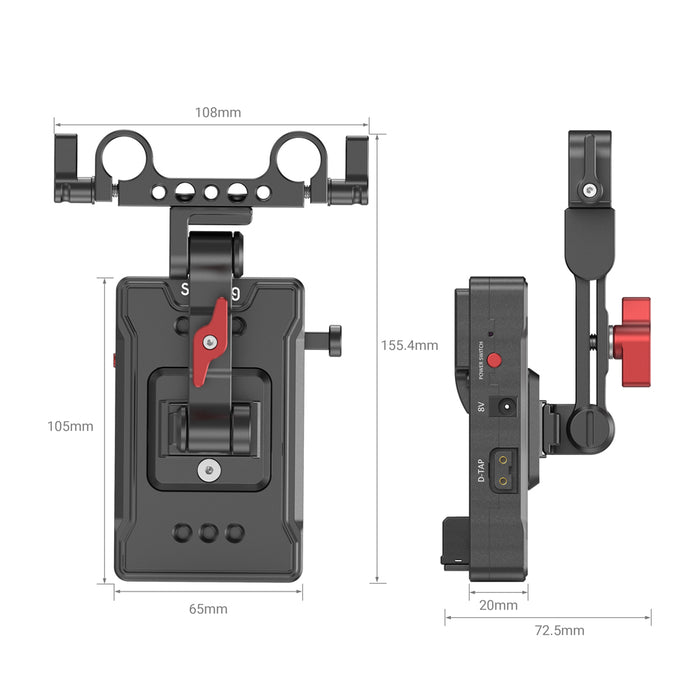 SmallRig V-Mount Battery Adapter Plate (Basic Version) with Dual-Rod Clamp and Extension Arm 3499