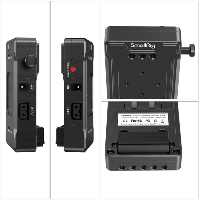 SmallRig V-Mount Battery Adapter Plate (Basic Version) with Dual-Rod Clamp and Extension Arm 3499