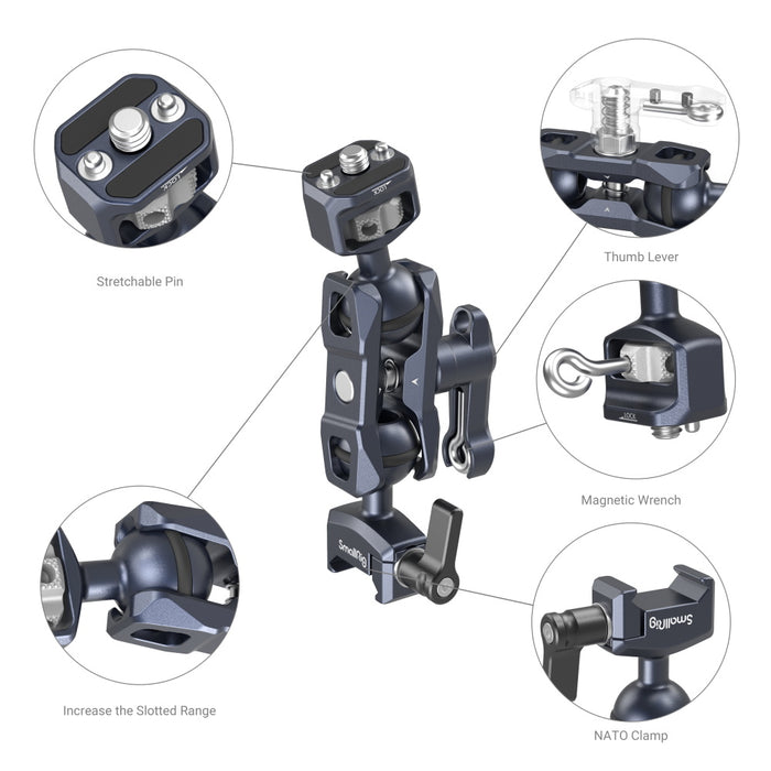 SmallRig Magic Arm with Dual Ball Heads, 1/4”-20 Screw and NATO Clamp 3875