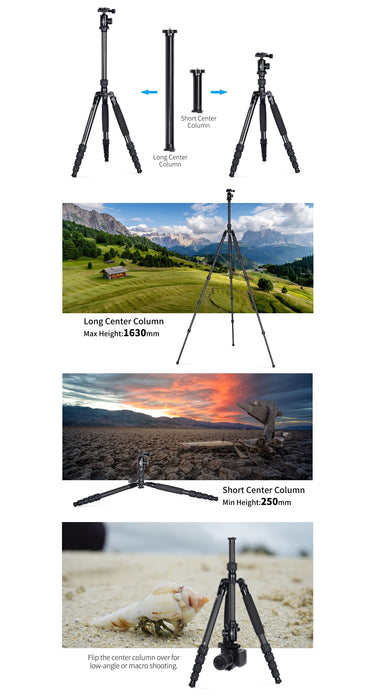 Sirui T-1205 Carbon Fiber Travel Tripod with E-10 Ball Head