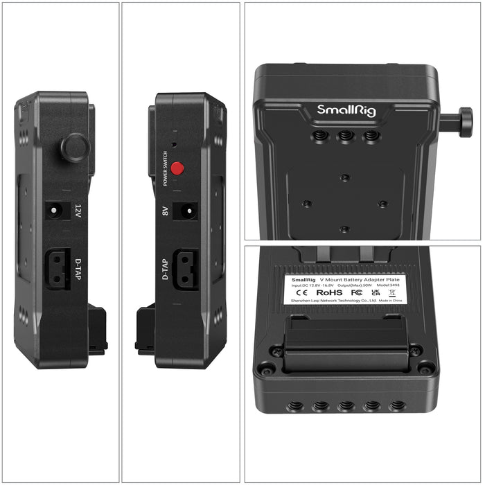 SmallRig V-Mount Battery Adapter Plate (Basic Version) with Dual Rod Clamp 3498